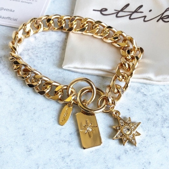 Ettika Chain Link Bracelet 14K Gold Plated Starry Charms - Picture 2 of 9